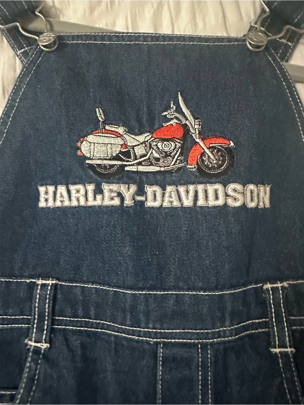 Harley-Davidson Dark Blue Denim Kids Overalls with Red Accent